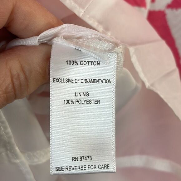 Taylor Dress Pink White Chevron Print Textured Cotton Lace Accent 100% Cotton - Picture 6 of 10